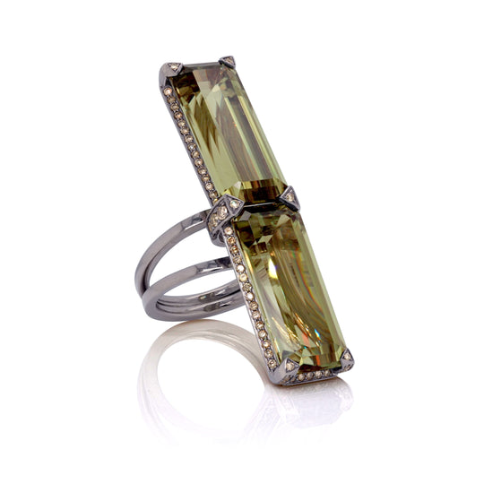 Maxine Emerald cut Csarite Cocktail Ring in 18K Gray Gold