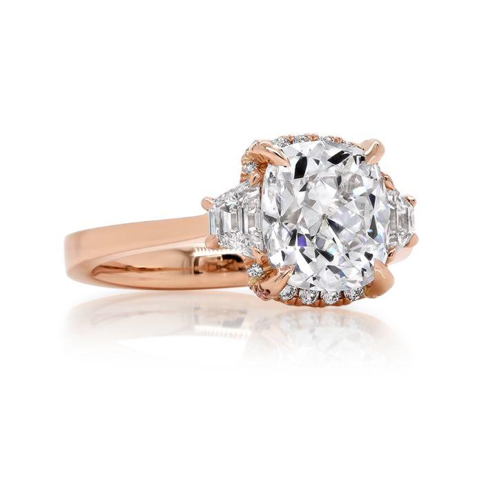 Mila Antique Cushion cut Diamond Engagement Ring in 18K Rose Gold - David Alan