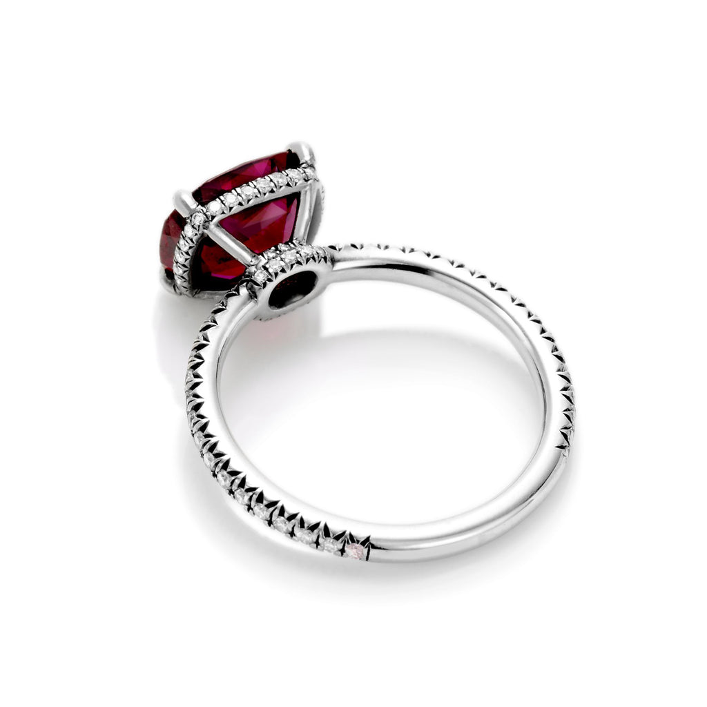 Hazel Antique Cushion cut Ruby Engagement Ring in Platinum - David Alan