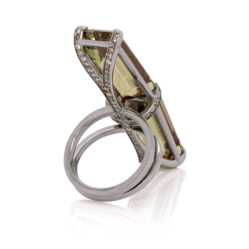 Maxine Emerald cut Csarite Cocktail Ring in 18K Gray Gold - David Alan