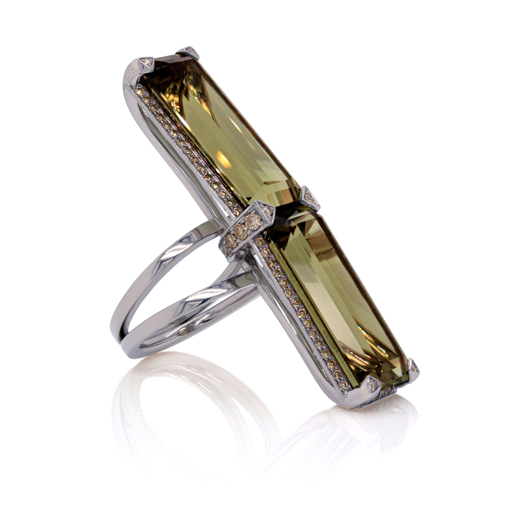 Maxine Emerald cut Csarite Cocktail Ring in 18K Gray Gold - David Alan
