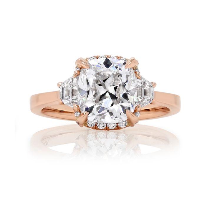 Mila Antique Cushion cut Diamond Engagement Ring in 18K Rose Gold - David Alan