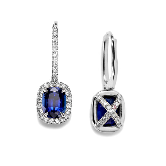 Paloma Antique Cushion cut Sapphire Earrings in Platinum