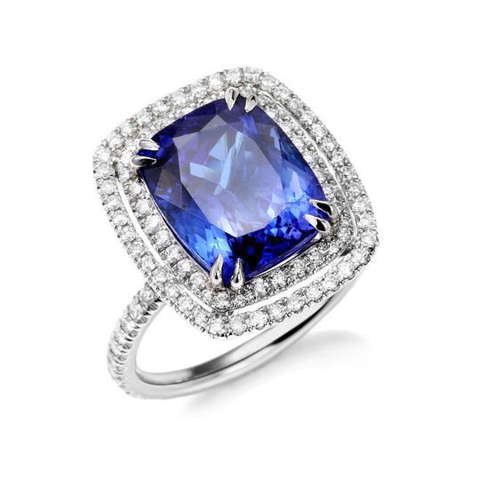 Ramona Antique Cushion cut Tanzanite Cocktail Ring in Platinum