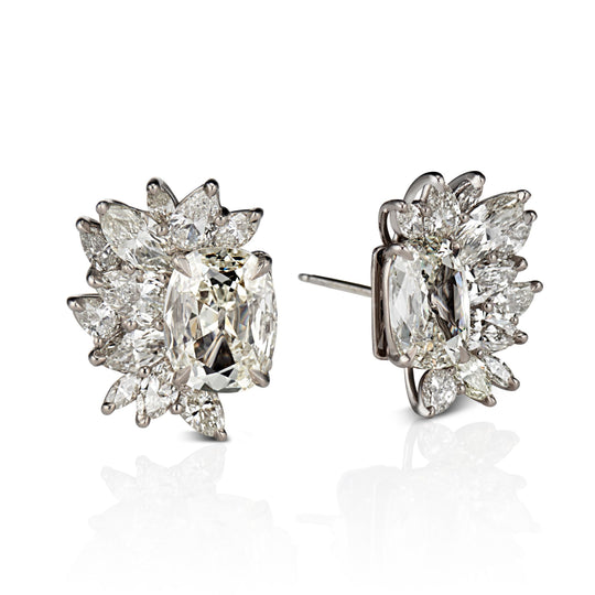 Rosie Antique Cushion cut Diamonds Earrings in 18K Gray Gold