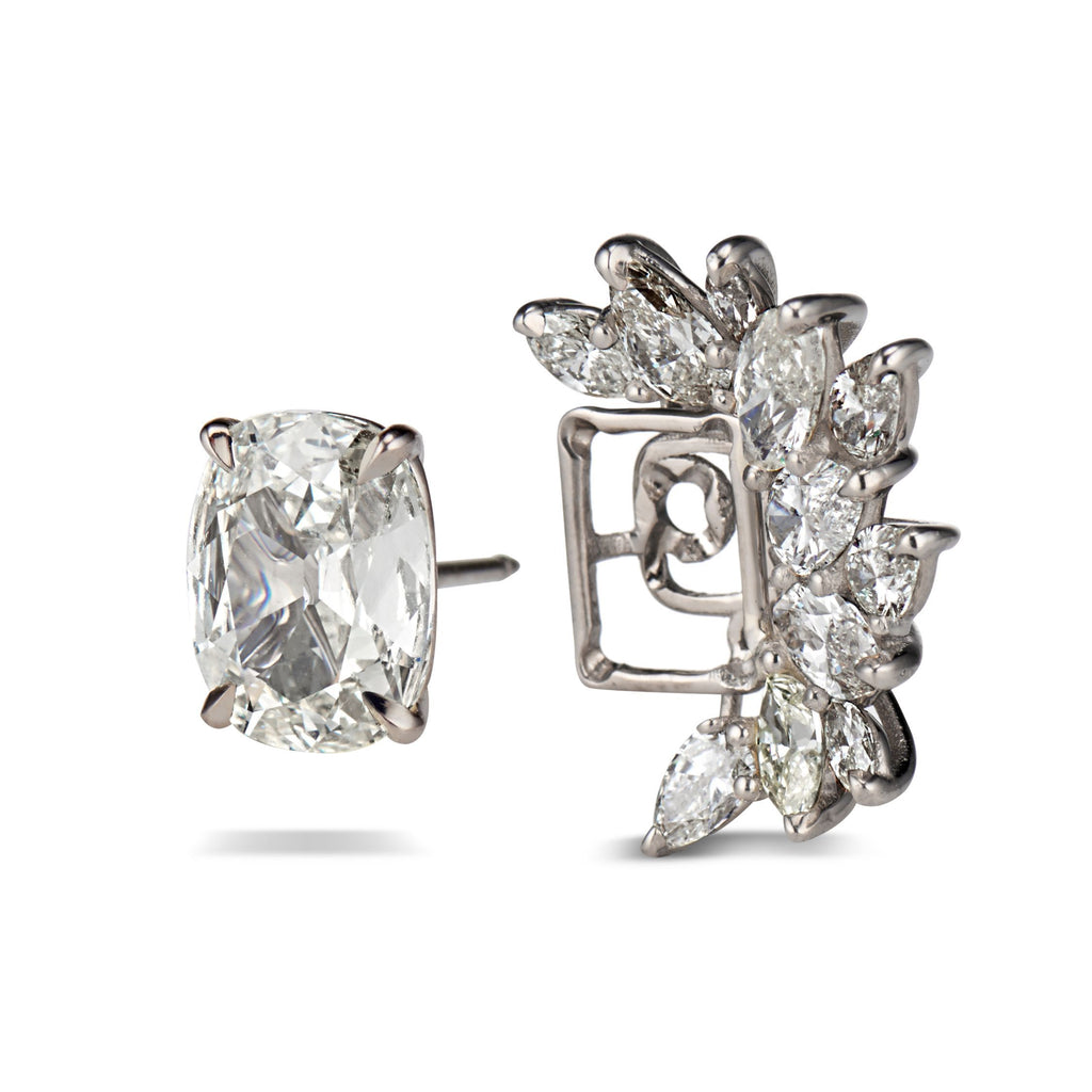 Rosie Antique Cushion cut Diamonds Earrings in 18K Gray Gold - David Alan
