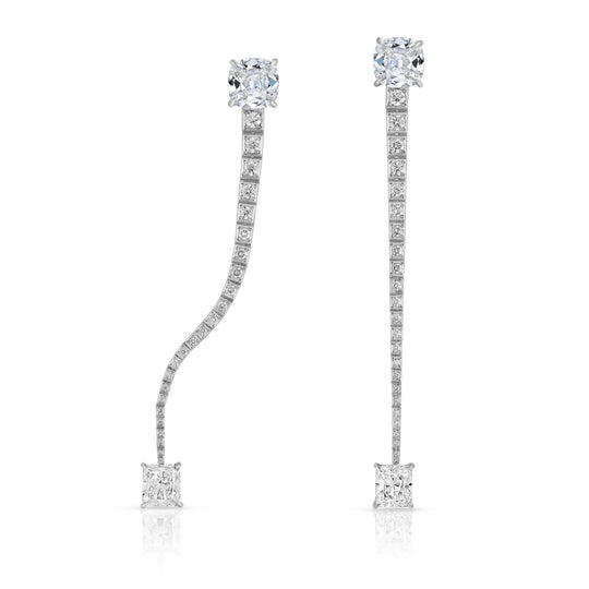 Wren Antique Cushion cut Diamonds Earrings in Platinum
